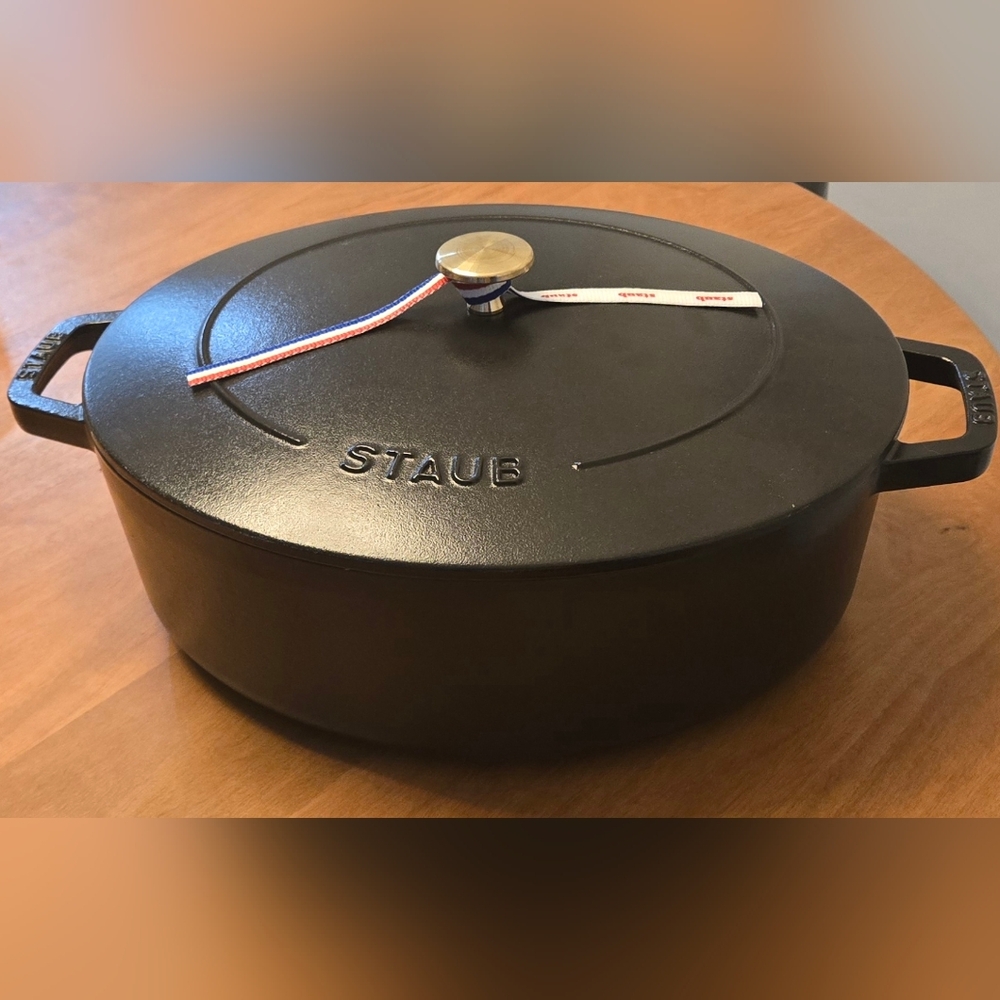 Staub Matte Black Cast Iron Cocotte with Gold Knob